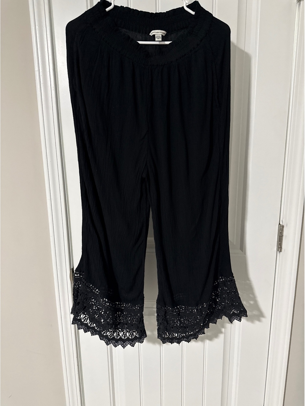American Eagle Black Wide Leg Pants with Lace Trim‎